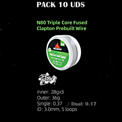 Hellvape Triple Core Fused Clapton NI80 28Gx3+36G Prebuilt Coil  0.37ohm single / 0.17ohm Dual - Pack 10 uds